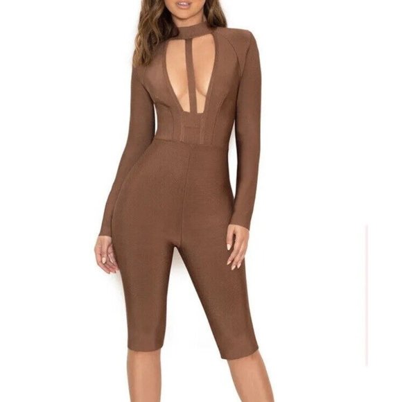 House of CB Pants - HOUSE OF CB LONDON Comelle Jumpsuit XS NWT Brown Shorts Bandage Romper Sexy